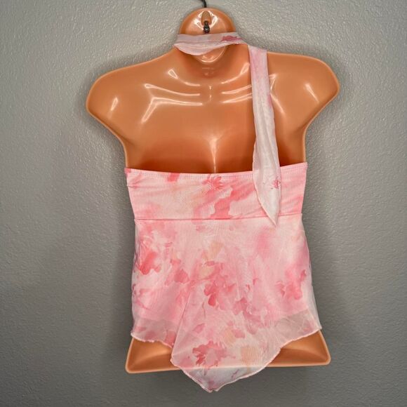 Pink mesh floral strapless top with scarf - Picture 5 of 5